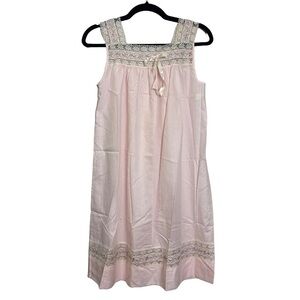 Vintage Pink Embroidered Dress | Lace Trim Cottagecore Dream size Small